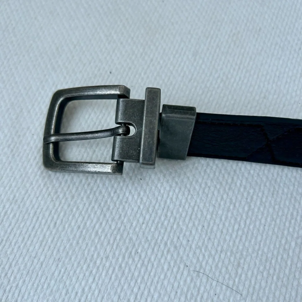 Belt Leather Reversible Black Brown Gray Brass Metal Buckle Kids Boys Unisex